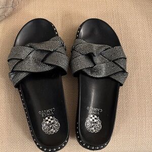 Vince Camuto Black and Silver Crisscross Sandals